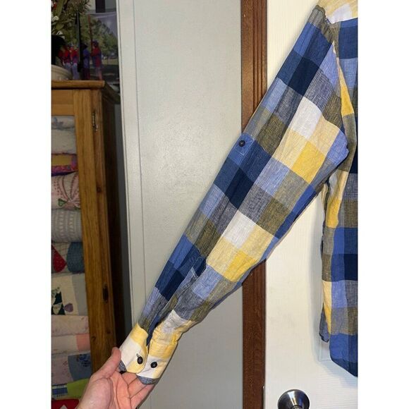 INSERCH Mens Long Sleeve New Multi Color Plaid Shirt 100% LinenSize Large - Picture 6 of 13